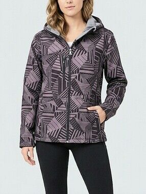 Firefly Castle Women's AOP Pop Art Hooded Softshell Jacket  Sz M Black Grey